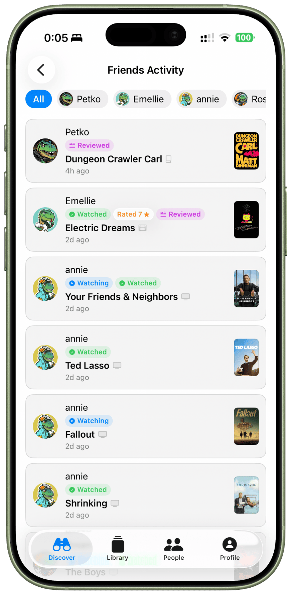 Friends activity feed in LaterRex