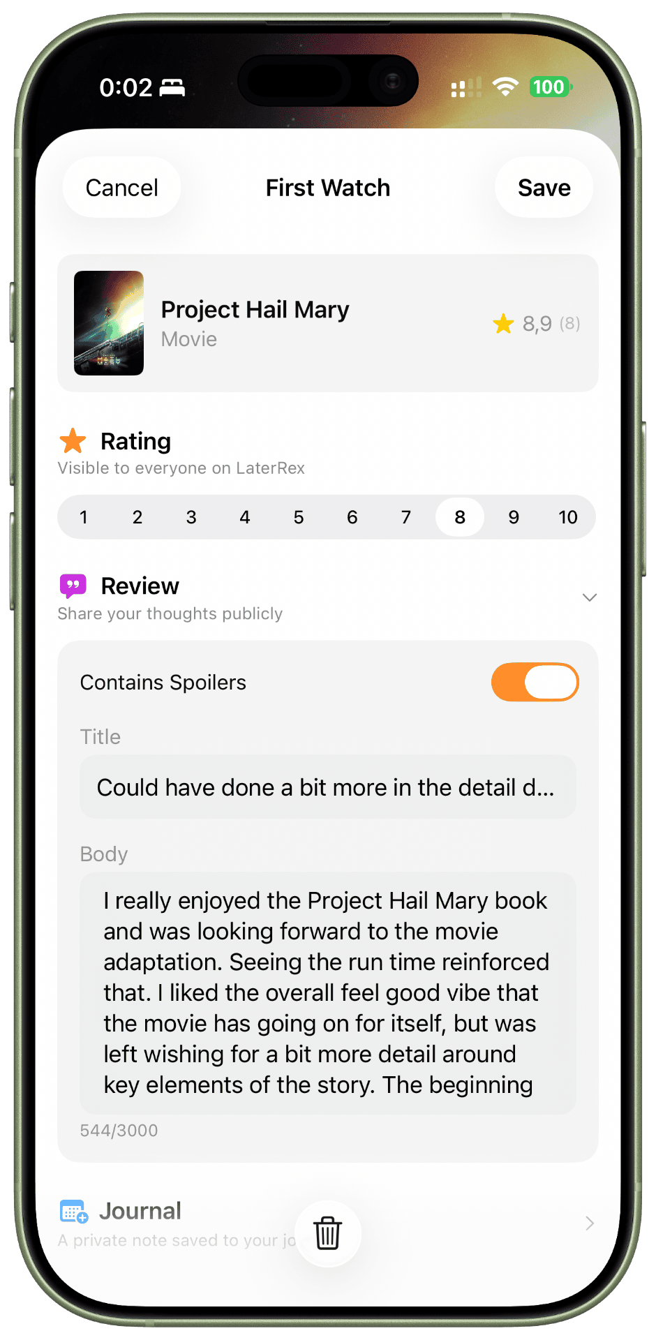 Rating and reviewing a title in LaterRex